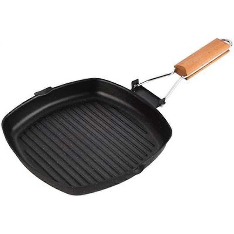 Non-stick Grill Pan with Folding Handle For All Heat Sources 24cm/9.4IN for Stove Tops,Induction,Black