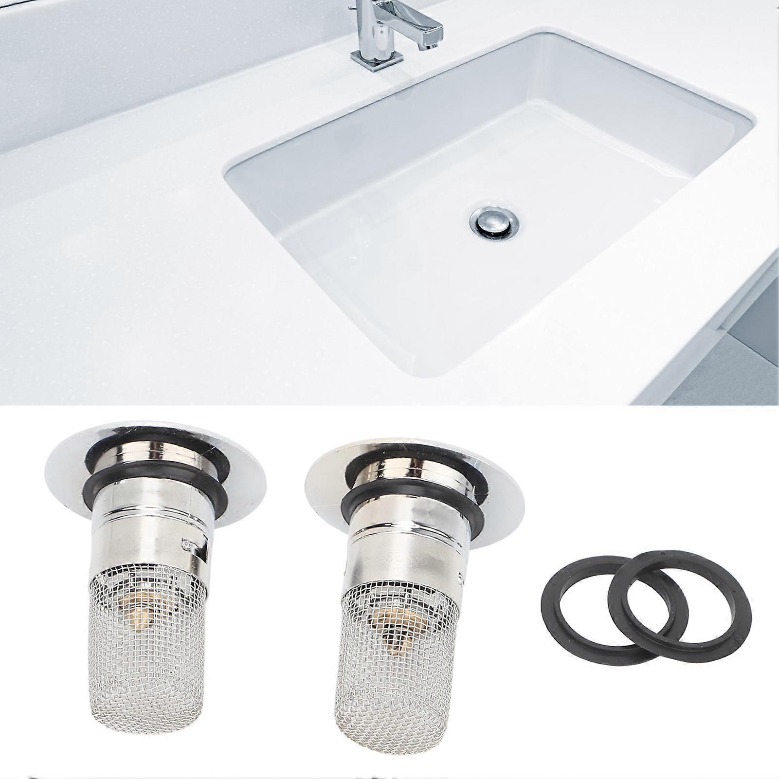 2 Pcs Rolha de Pia de Banheiro Receptor de Cabelo Substituição Filtro de Drenagem Pop-Up com Cesta de Aço Inoxidável Removível 