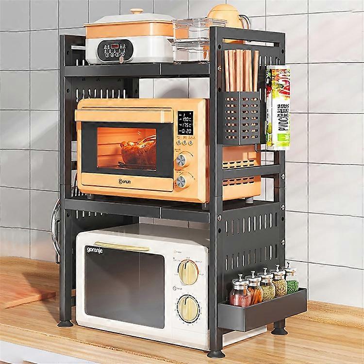 006-WBL-6908C Microwave Oven Rack 2 Layers Extendable Kitchen Microwave Stand with Spice Rack and Chopstick Barrel