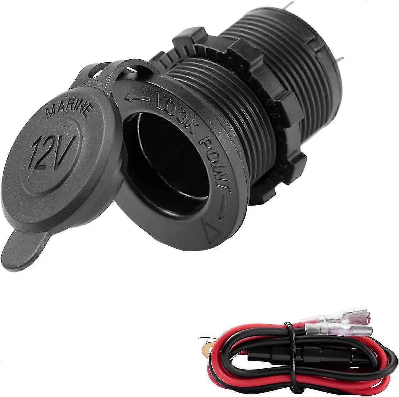 Universal 12V/24V Car Cigarette Lighter Socket, suitable for various vehicles including cars, motorcycles, ATVs, RVs, and more, features a w