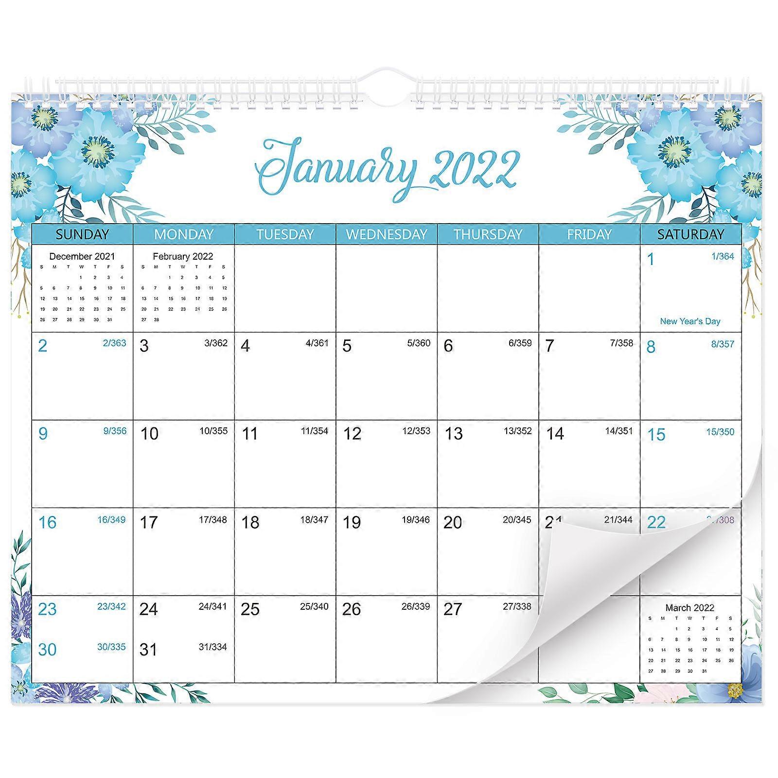 STOBOK Hanging Calendar 2022-2023 Floral Wall Calendar Planner Twin-Wire Jan. 2022 - . 2023 Calendar for Office Home School