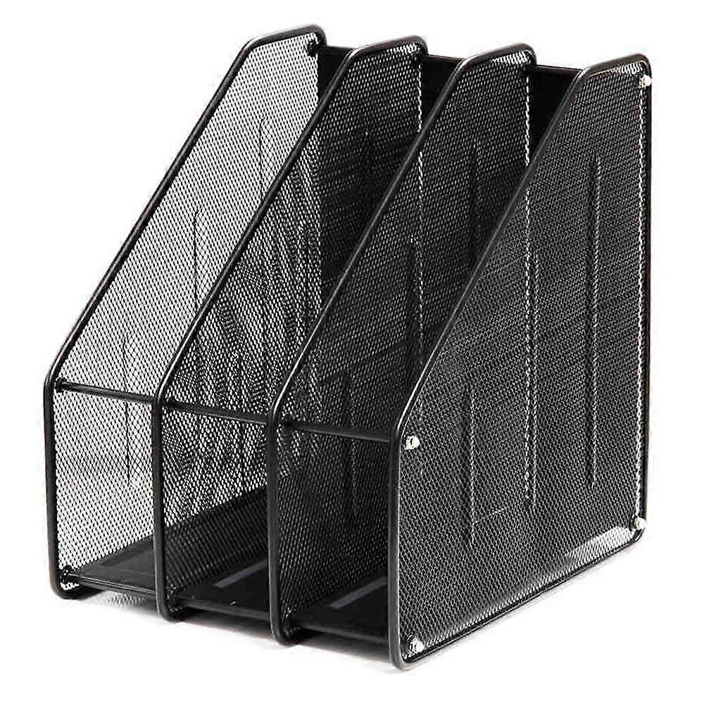 Desktop File Organizer Steel Mesh 3-Tier Bookshelf Removable Black Office Storage Solution