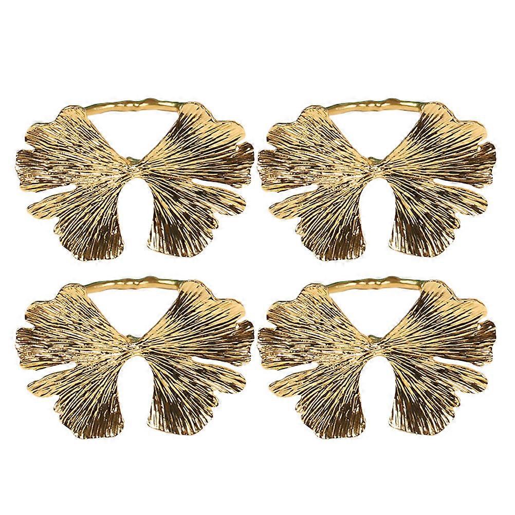 Golden Napkin Ring Holders for Party Reusable Alloy Decor 4pcs