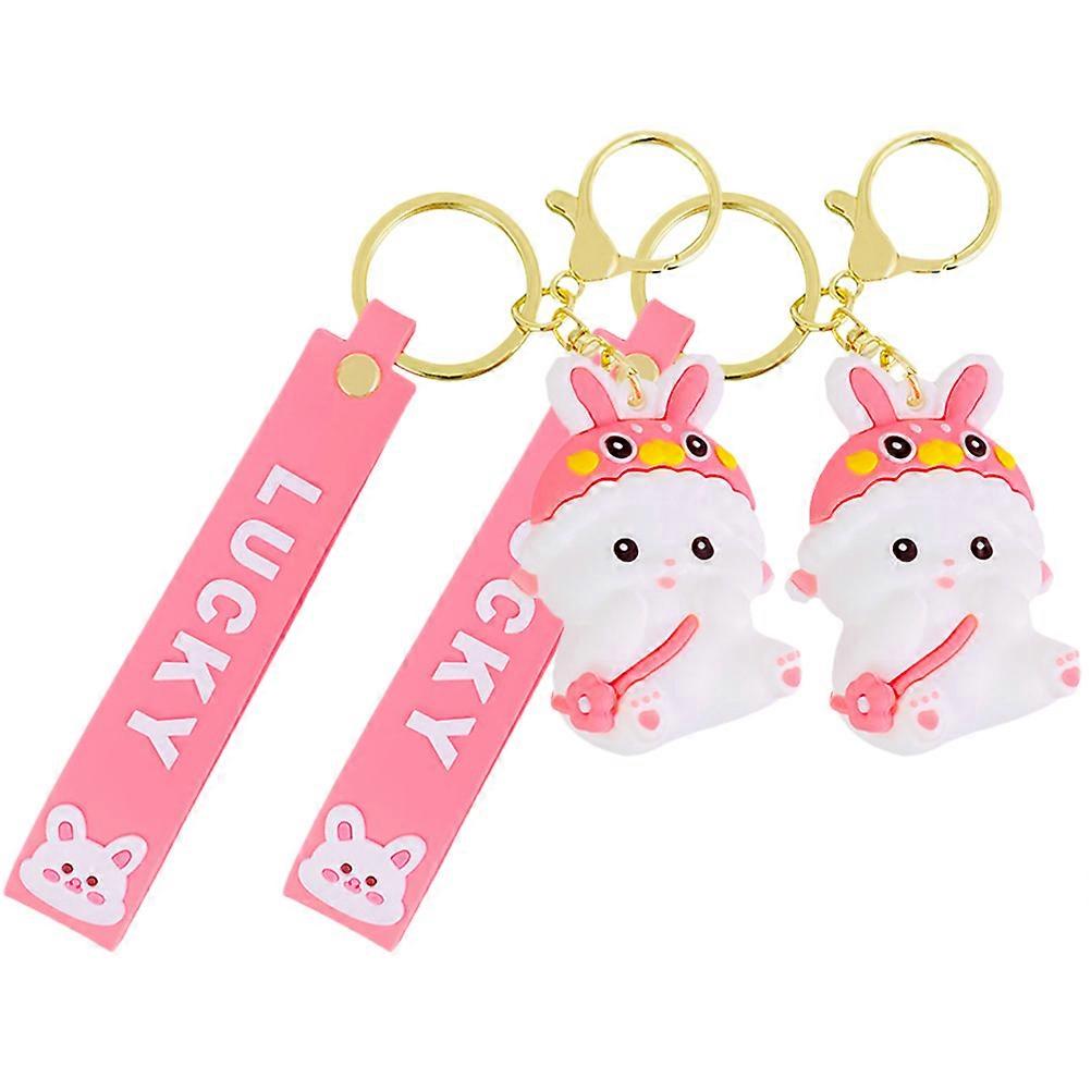 Creative Key Ring Cartoon Keychain Rabbit Shape Bag Ornament Pink 5.6X4X3CM 2Pcs