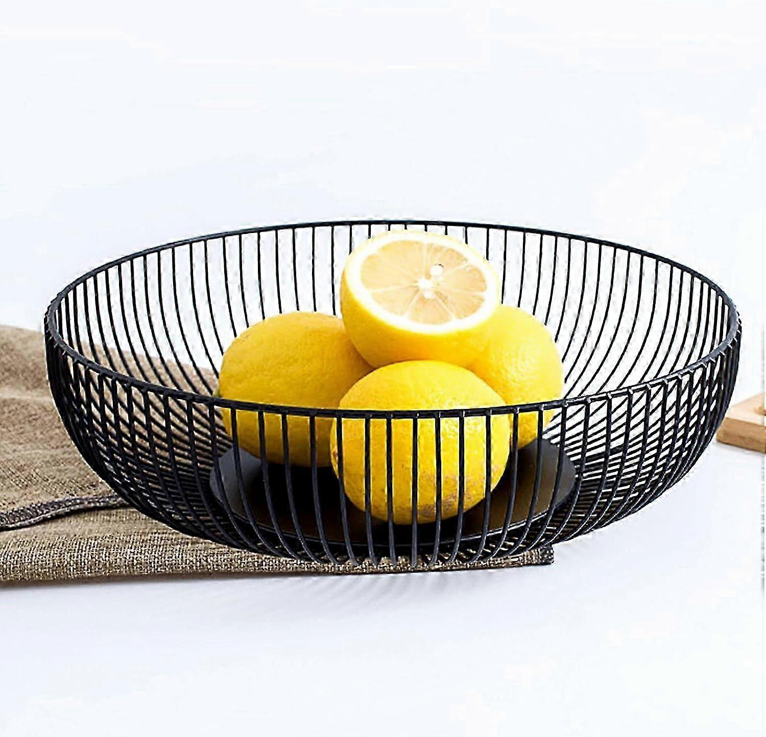Large black metal round fruit basket