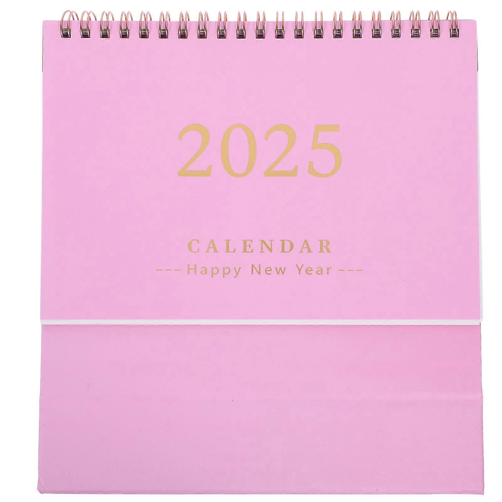Daily Flip Calendar Simple Fresh Style Pink Mini Desktop Planner Metal Binding Ink-Resistant Paper 1Pack