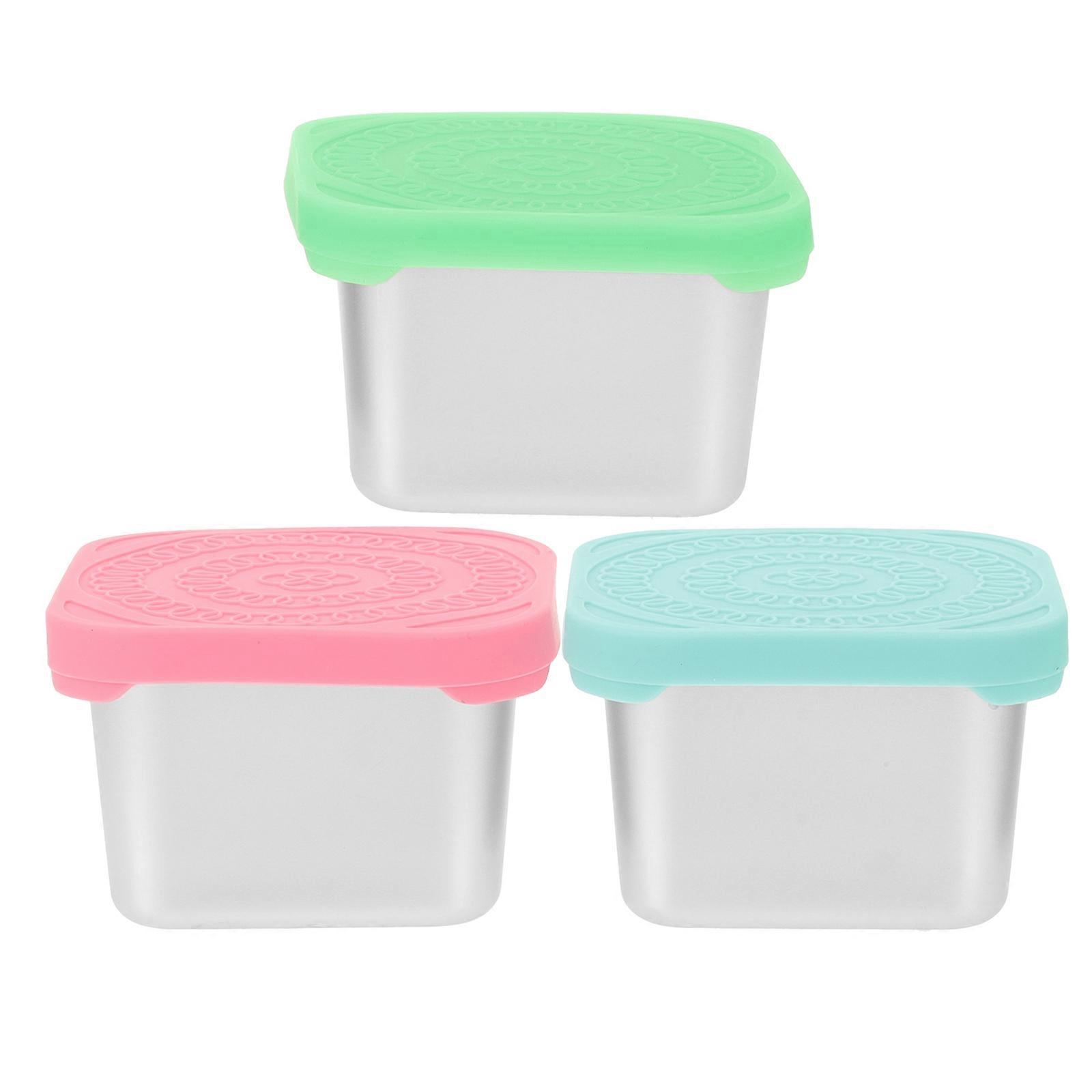 Stainless Steel Snack Containers Food Boxes Preservation Small Containers Lidded Storage Holder Picnic 3Pcs