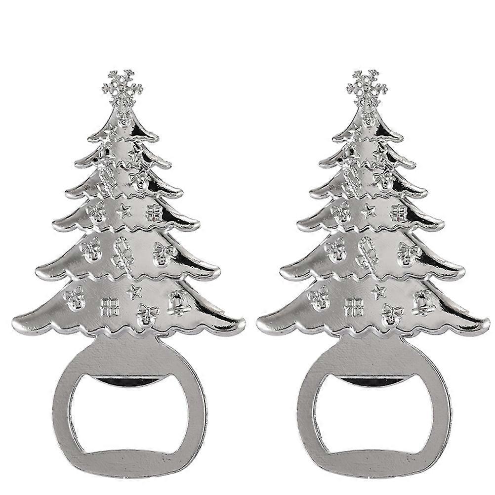Portable Bottle Opener Fun Christmas Tree Shape Opening Tool Silver 8.50x5.00x0.50cm For Birthday 2Pcs