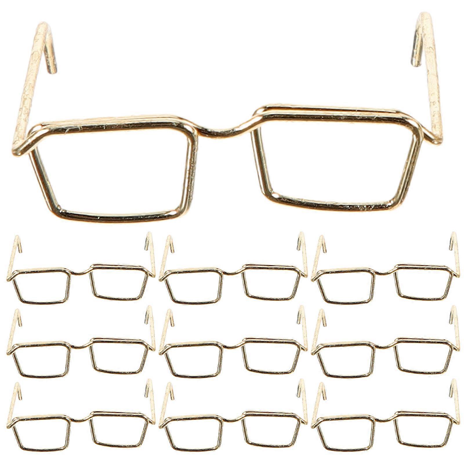 Toy Glasses Steel Material Golden Square Frame Mini Size For Doll Dress-Up 10Pack