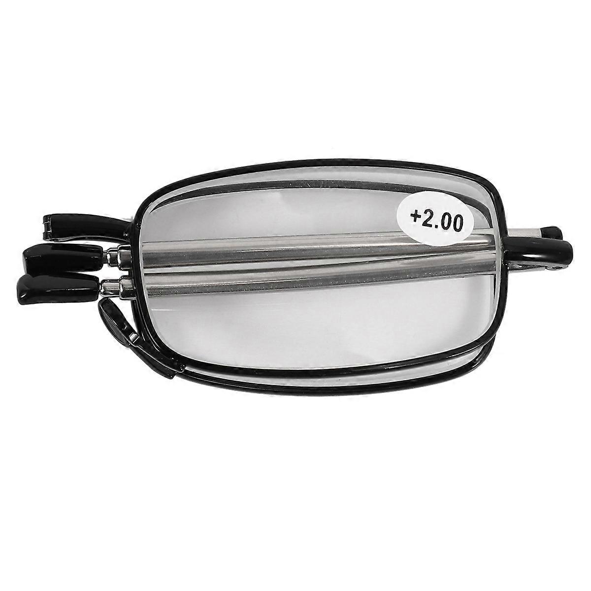 Portable 4 Pairs of Compact Folding Reading Glasses with Mini Flip Top Carrying Case +2.0 Black
