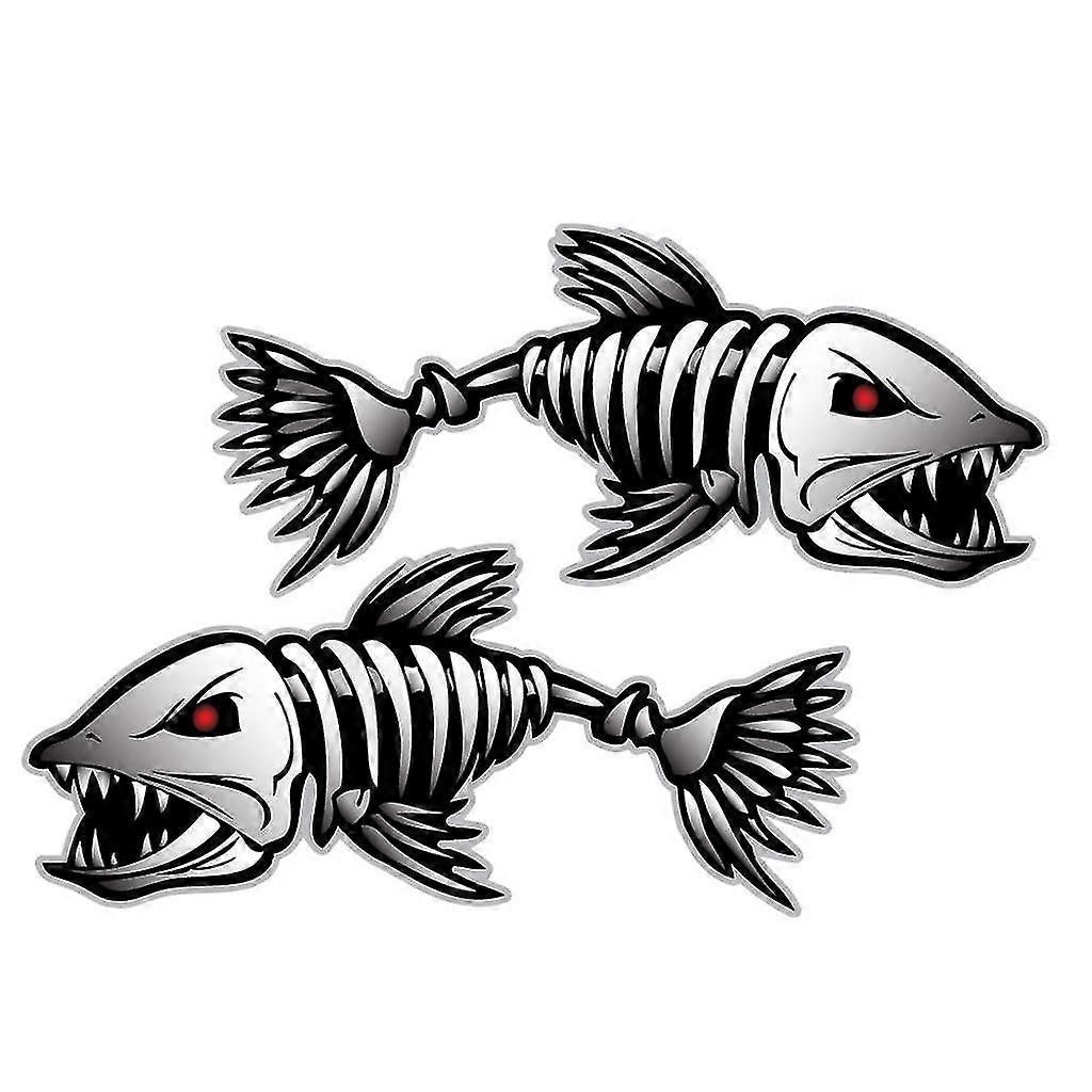 2stk sort rødt skelet fisk båd decals klistermærker fiskerbåd grafik