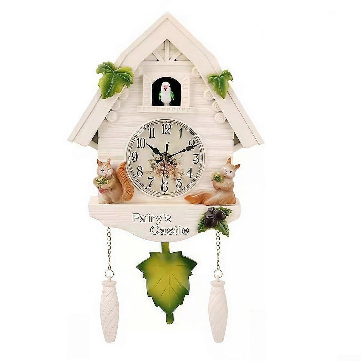 Aesthetic Cuckoo Pendulum Wall Clock for Home Decor Brings Playful Elements to Any Room (White Squirrel)