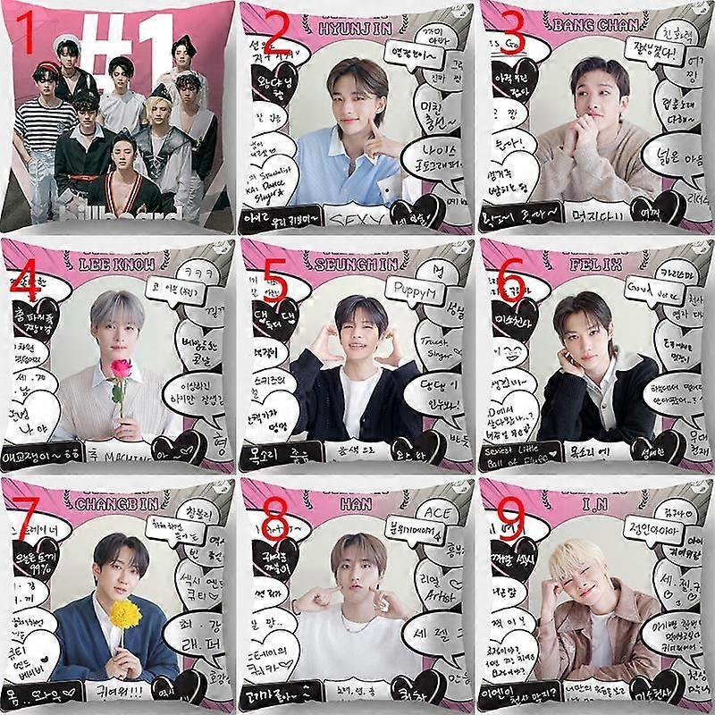 2022 45Cm*45Cm Cute  Pillow Case Kpop Stray Kids newablum MAXIDENT Double-Sided Printing Style Hyun-Jin Felix Bang Chan I.N Sofa Car Double Sided Prin