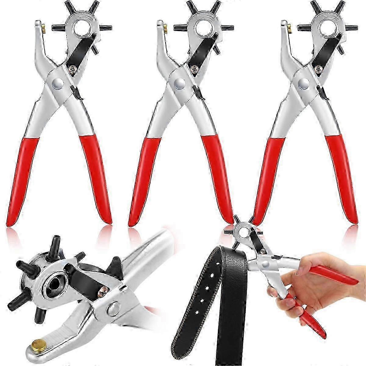 3 Pack Belt Hole Puncher for Crafts with 6 Multi Hole Sizes