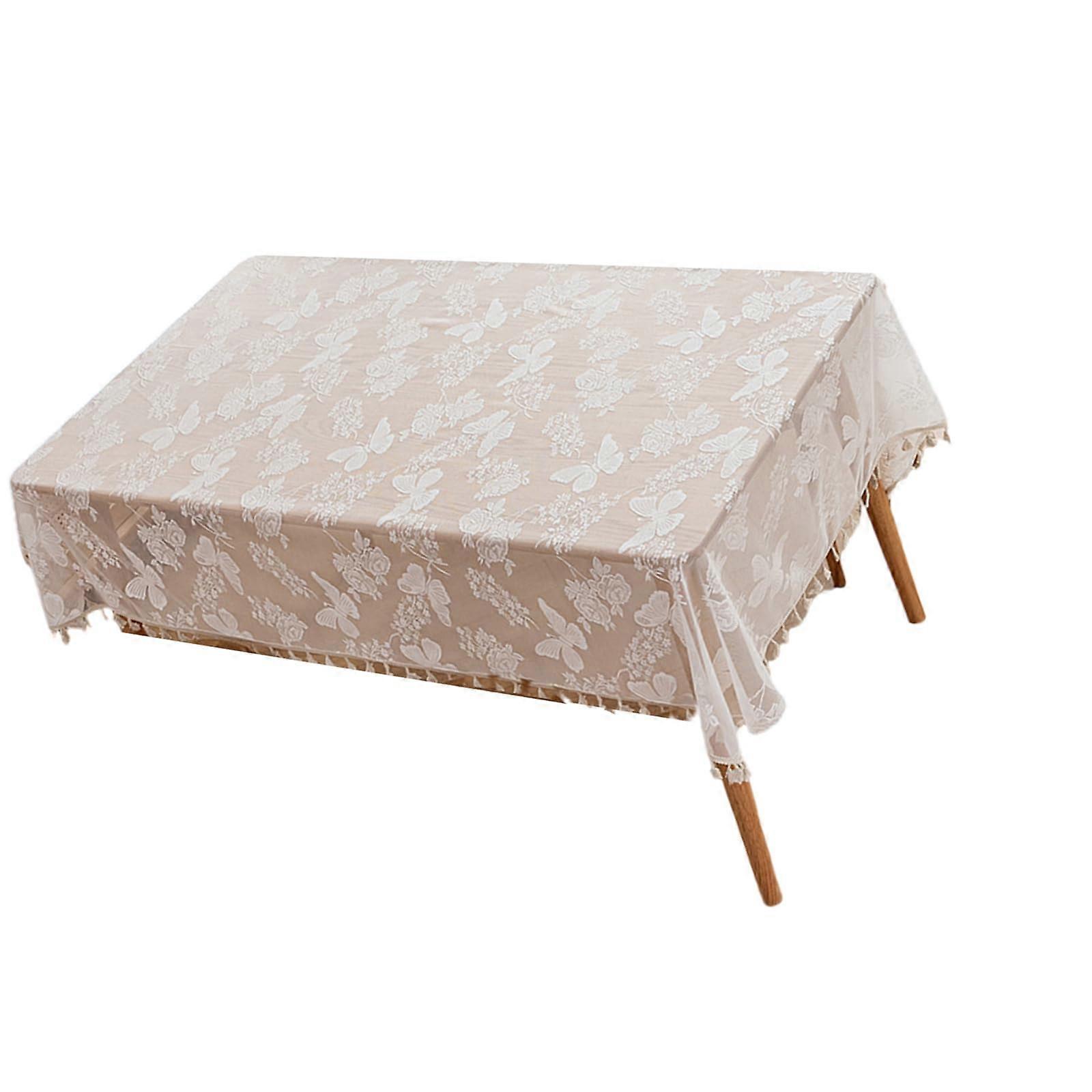 Elegant White Lace Tablecloth 140 x 140/100 cm for Weddings and Parties with Floral Fringe Design and Durable Material