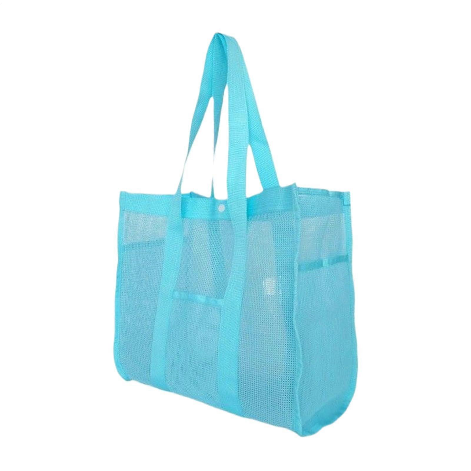 Mesh bag – Sandproof, waterproof, reusable with storage pockets for family toys – ideal for vacation, summer, travel Blue