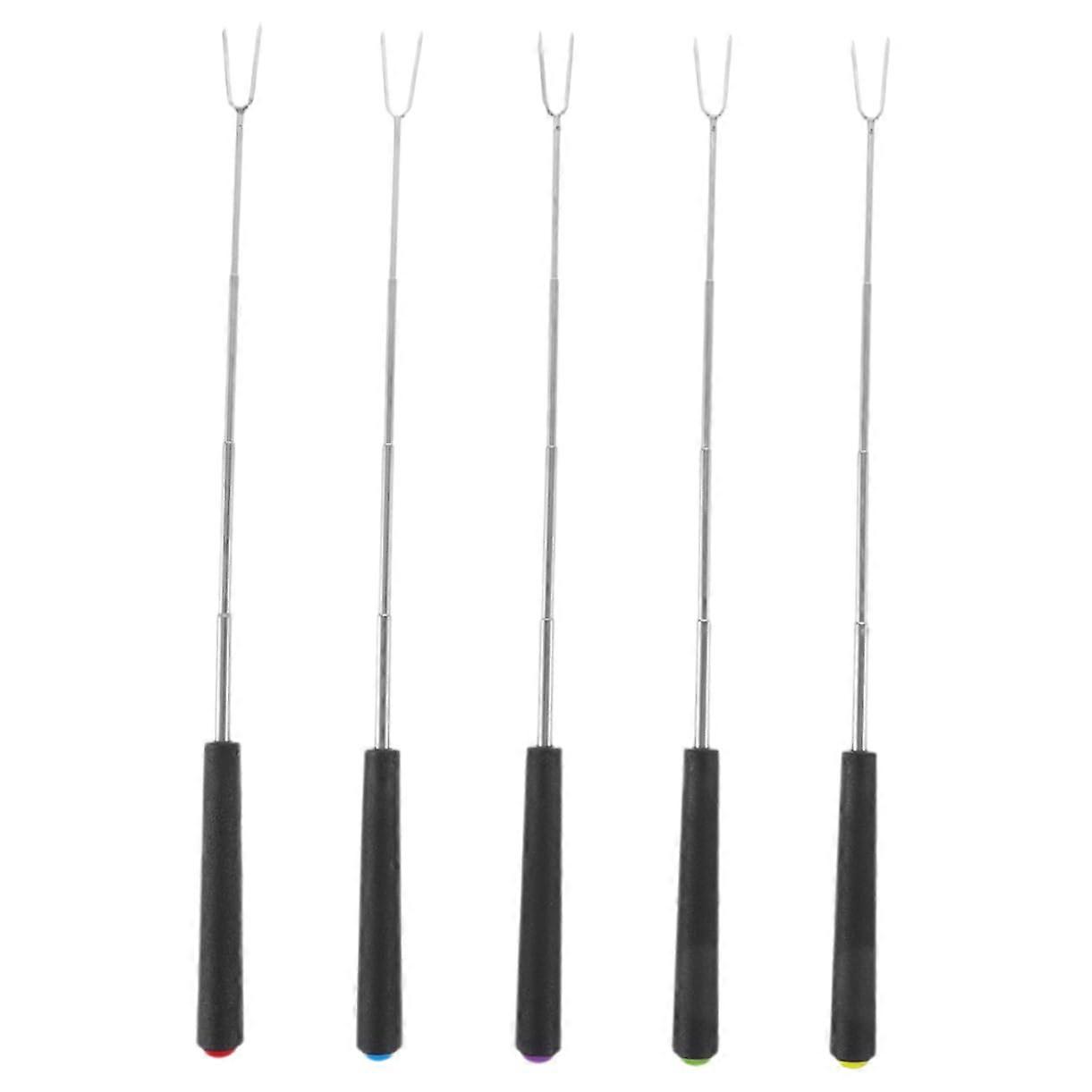 Stainless Steel Grill Forks 5-Piece Set with Rotating Handle for Easy S'mores Roasting, BBQ Accessories