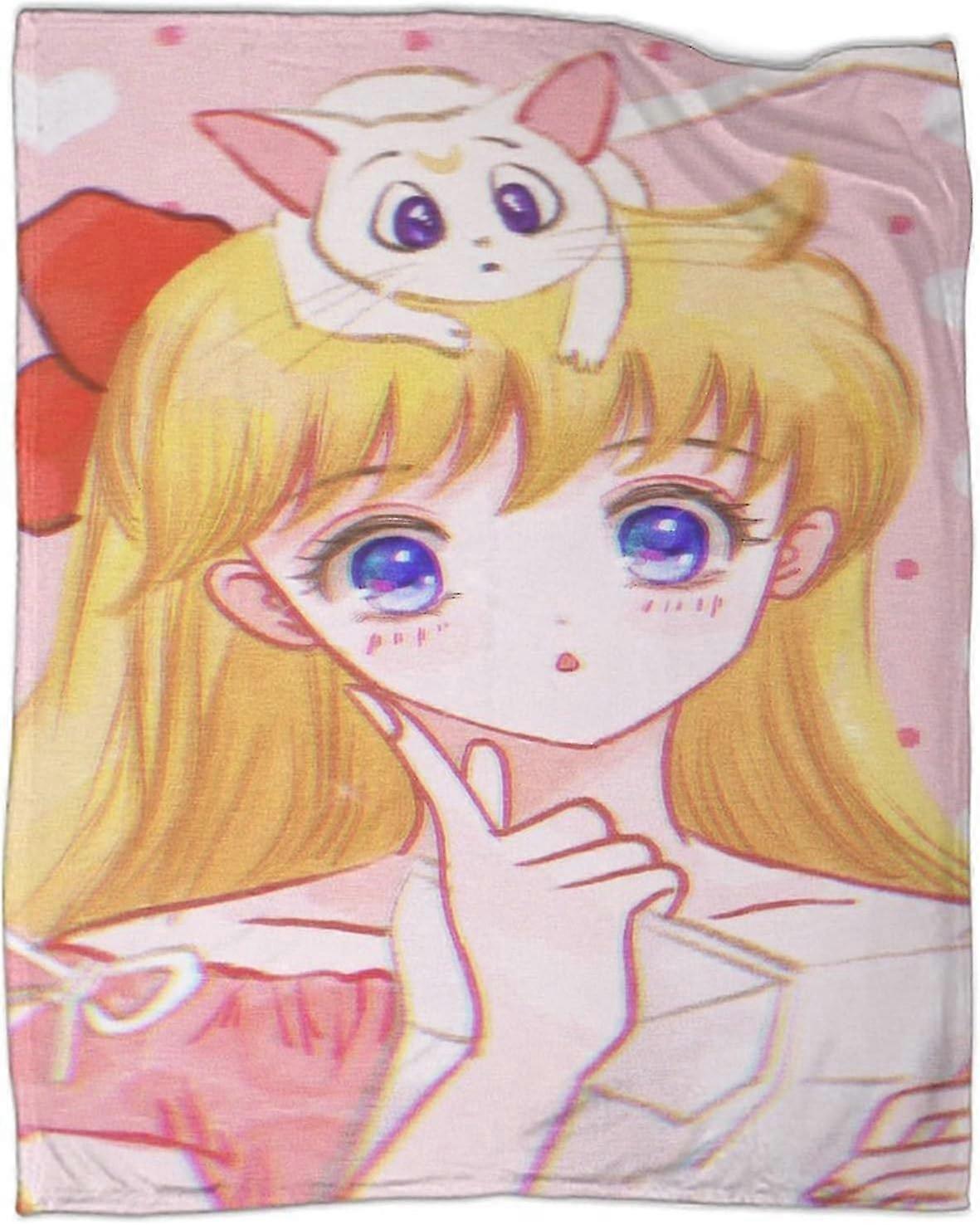 Fluffy Sailor Moon Inspired Blanket, Ultra Warm Soft Throw, Faux Fur Wool Sofa Blanket
