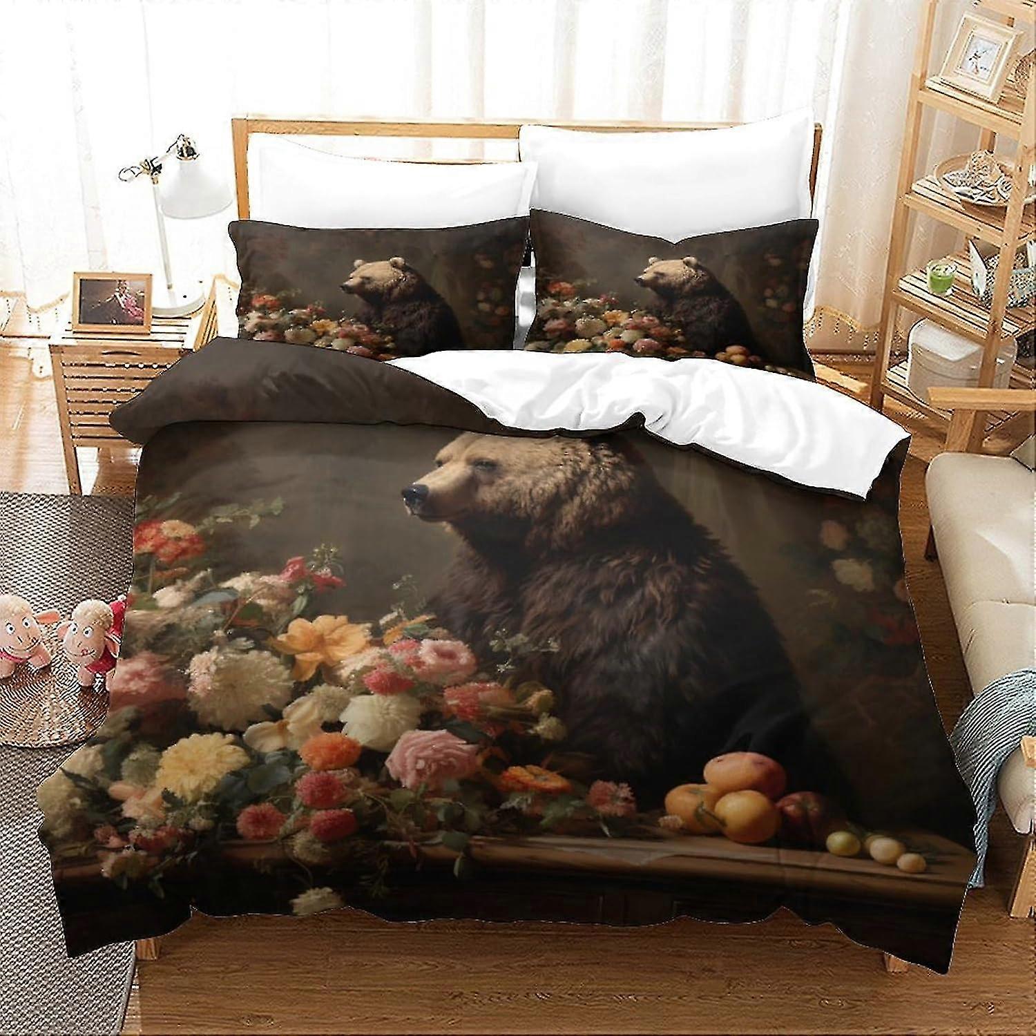 Flower And Panda Duvet Cover Sets for Kids' Bedding, Lightweight Soft and Breathable 3D Print Quilt Cover with Pillowcase