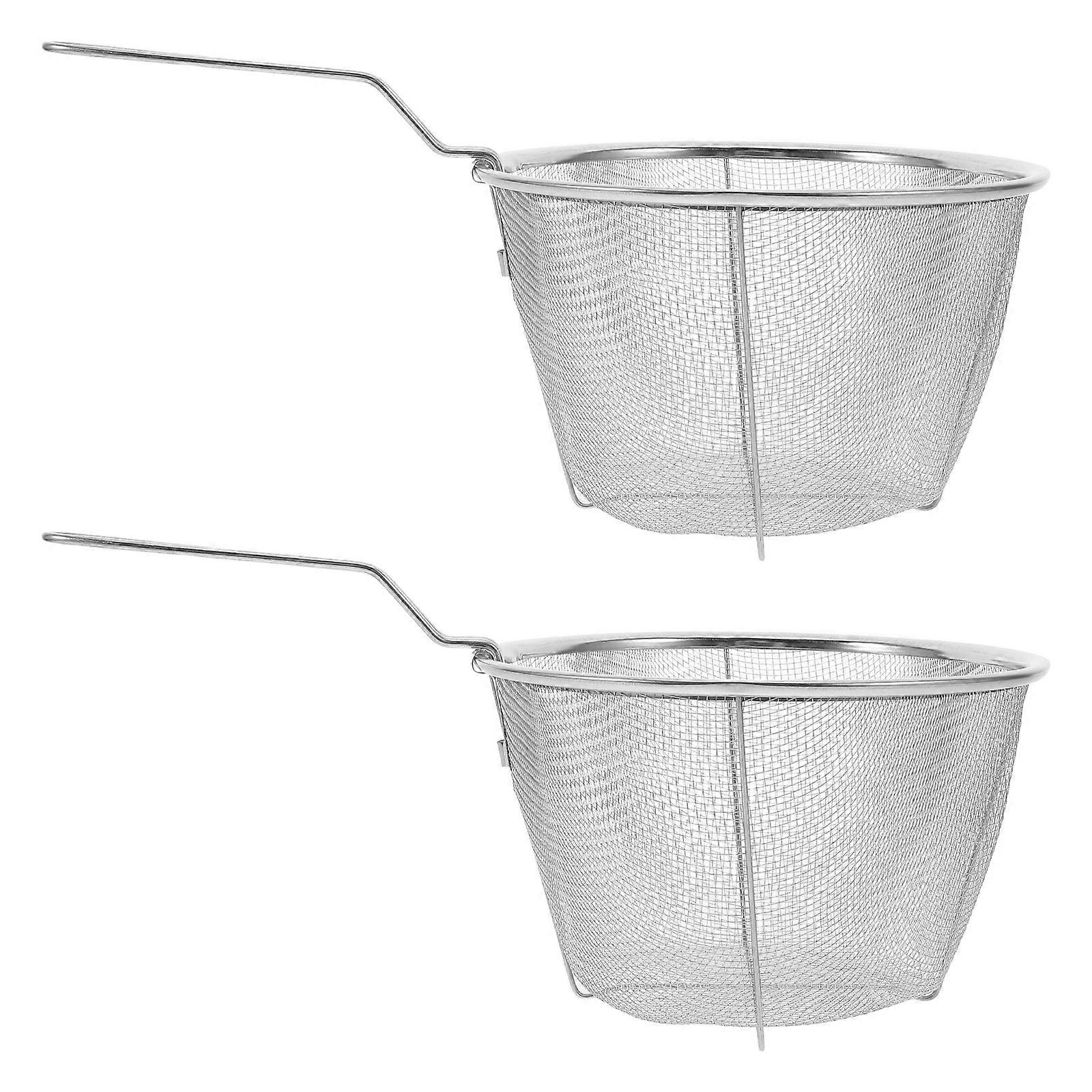 Round Fry Basket Deep Frying Food Serving Straining Filtering 2Pcs For Cooking