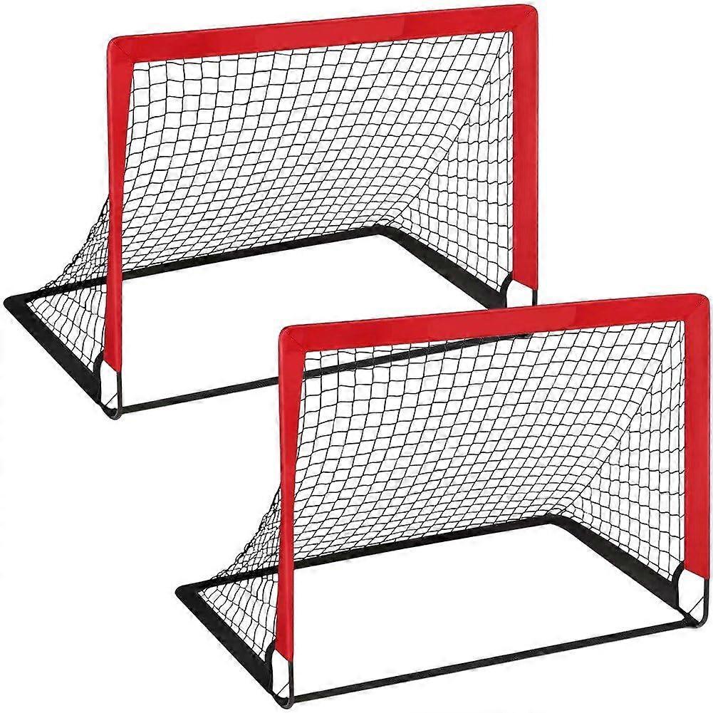 Football Goal Portable Net Pack of 2 Foldable Hockey Net for Toddler Training Equipment Garden Park Red