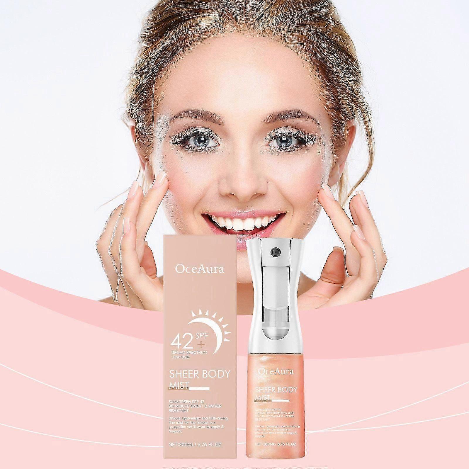 200ml SPF 42+ Sheer Body Mist Sunscreen with Hyaluronic Acid 80-Minute Sweat & Water Resistant, Non-Greasy & Hydrating, Broad Spectrum UVA/UVB Protec