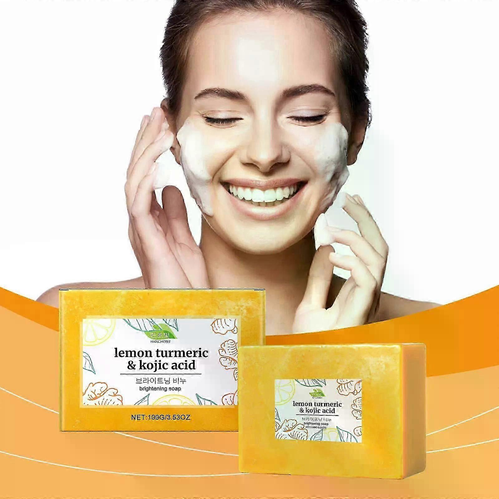 Zitrone Kurkuma & Kojisäure Aufhellende Seife, Zitrone Kurkuma Kojisäure Seife, Honey Glow Zitrone Kurkuma Seife Stück für Gesicht und Körper