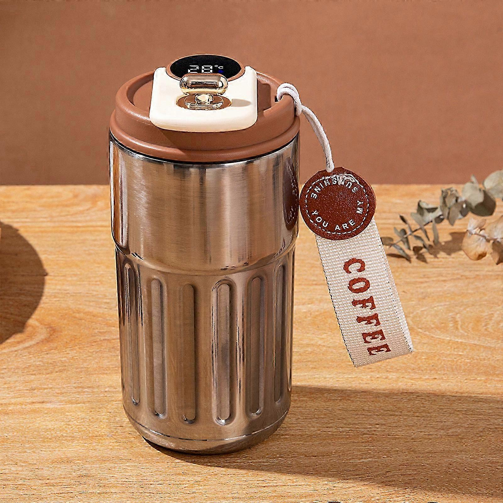 Thermal Coffee Mug For Hot & Cold Drinks, 450Ml Coffee Cup Travel Mug With Digital Temperature Display, Leakproof Stainless Mug With Portable Handle