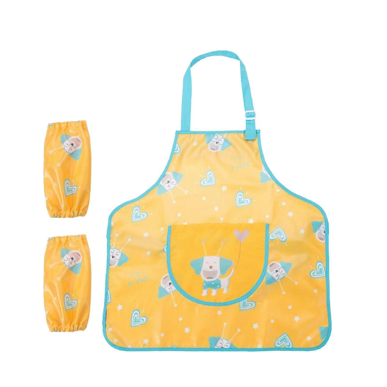 Adjustable Bib Apron with Pockets  CartoonPatterned Craft Apron with Adjustable Straps for Girls and Teens, Yellow