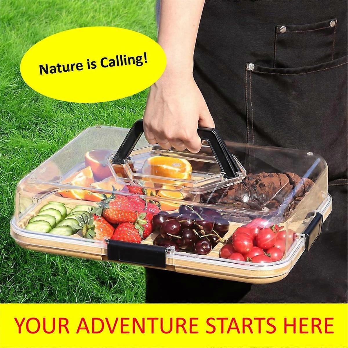 Charcuterie Board with Clear Lid, Travel Portable Cheese Board