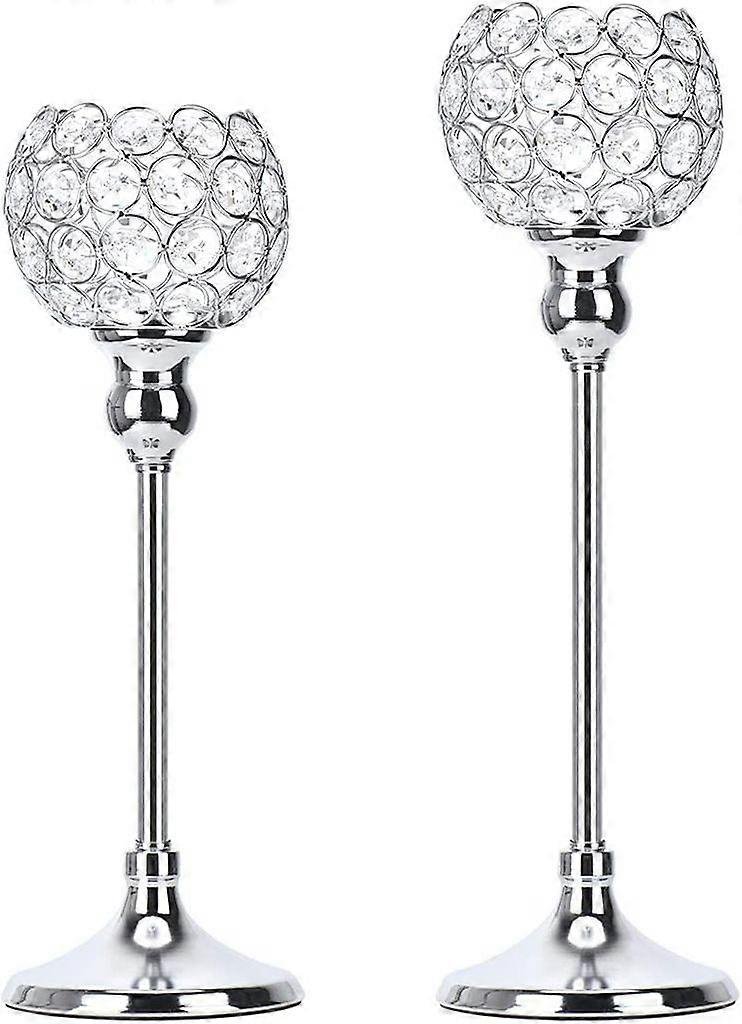 2-Pack Silver Crystal Candle Holders: Pillar Sticks – For Weddings, Christmas, Table Decor