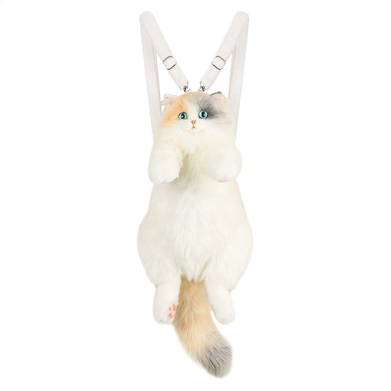 Plush Cat Backpack, Stuffed Cats Backpack, Handmade Craft Toy, Stuffed Calico Cat Shape, Plush Backpack Toy for Birthday, Standard modelno scarf