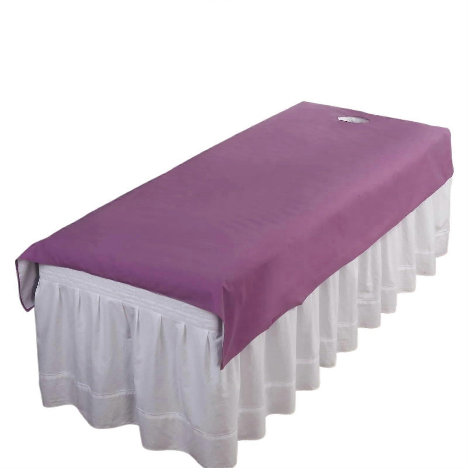防水、洗える、ノーズホール付きマッサージテーブル用ソフトフラットシートカバー(パープル)
