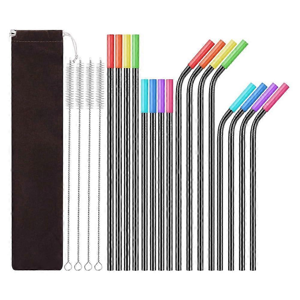 Stainless Steel Straw Set with Silicone Mouthpiece, Portable Metal Straw Brush, Black, Easy to Use, 1 Piece