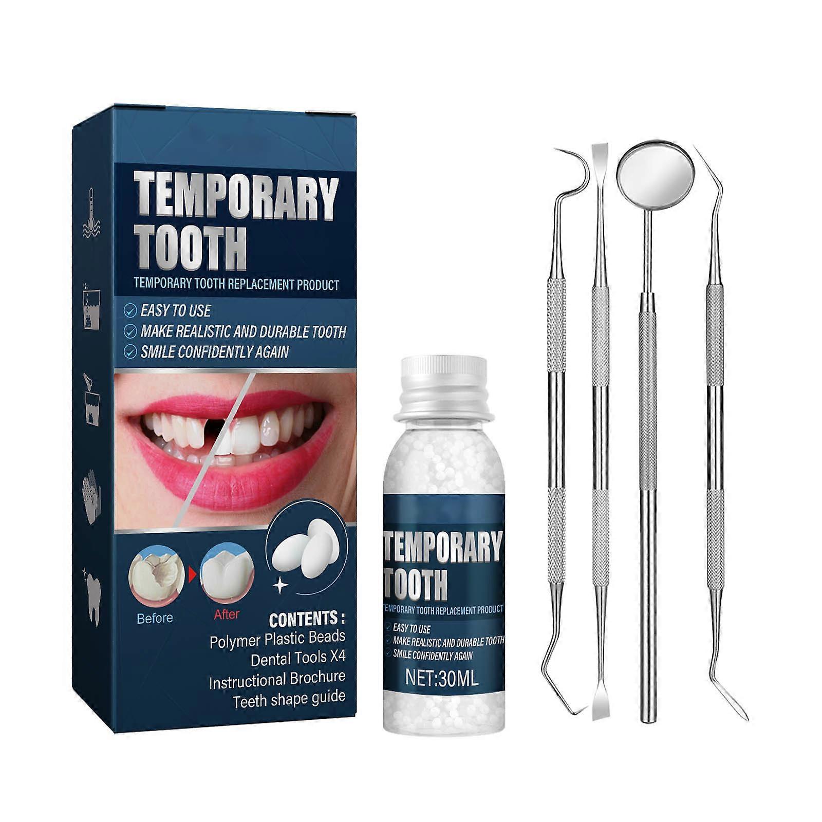 30ml Tooth Filling Material Temporary Solid Tooth Filler Particles Practical Unisex Adults with 4 Dental Tools Teeth Whitening