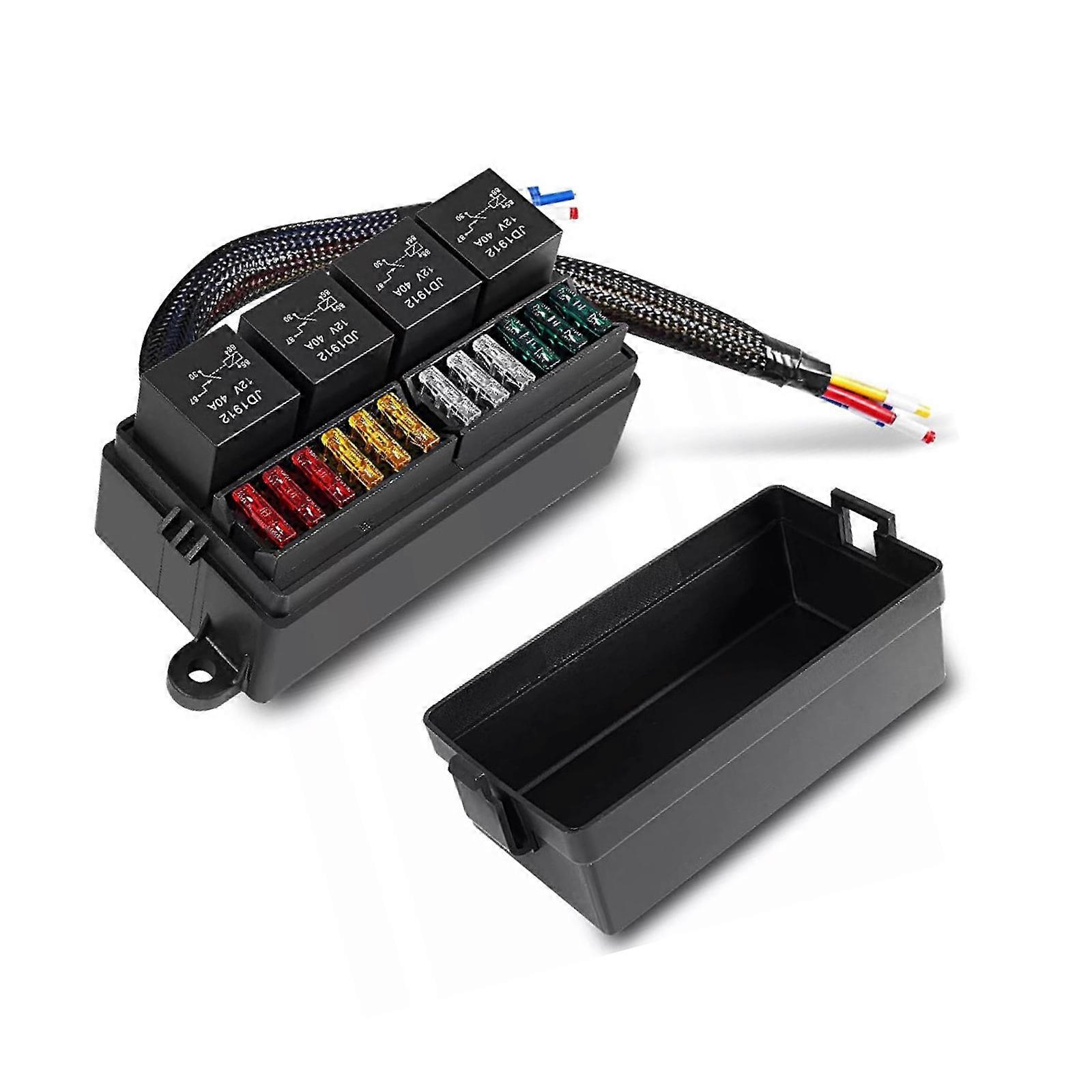 4 Pin/5 Pin Heavy Duty 12-24V 4 Relays 12 Fuses Block Dustproof ABS Housing For Automotive Vehicle Circuit Protection Multicolor