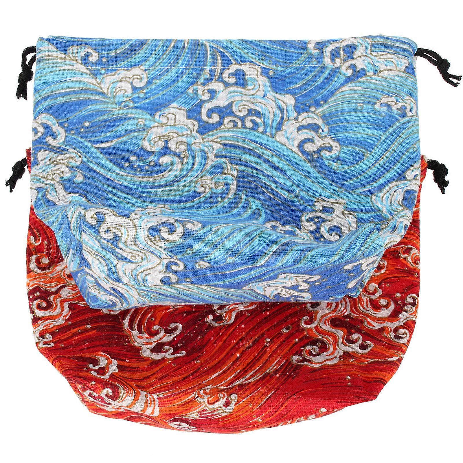 2pcs Japanese Style Drawstring Lunch Bag Portable Wear Resistant Container for Food and Tableware Office School Picnic Use