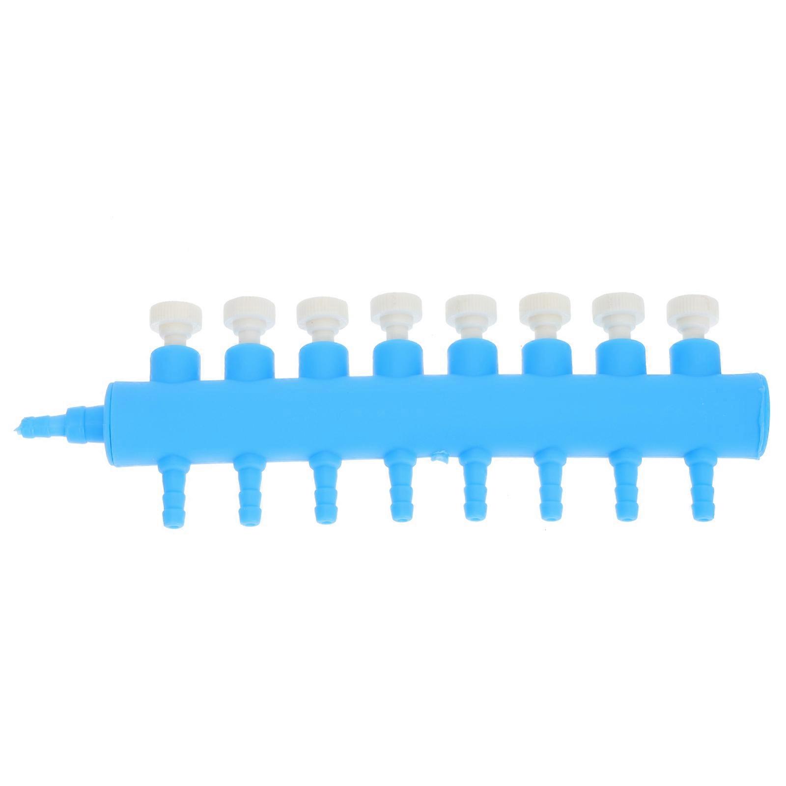 Blue Plastic Aquarium Air Flow Splitter for Fish Tank with Adjustable Inlet and Outlet Speed 8 Way Distributor
