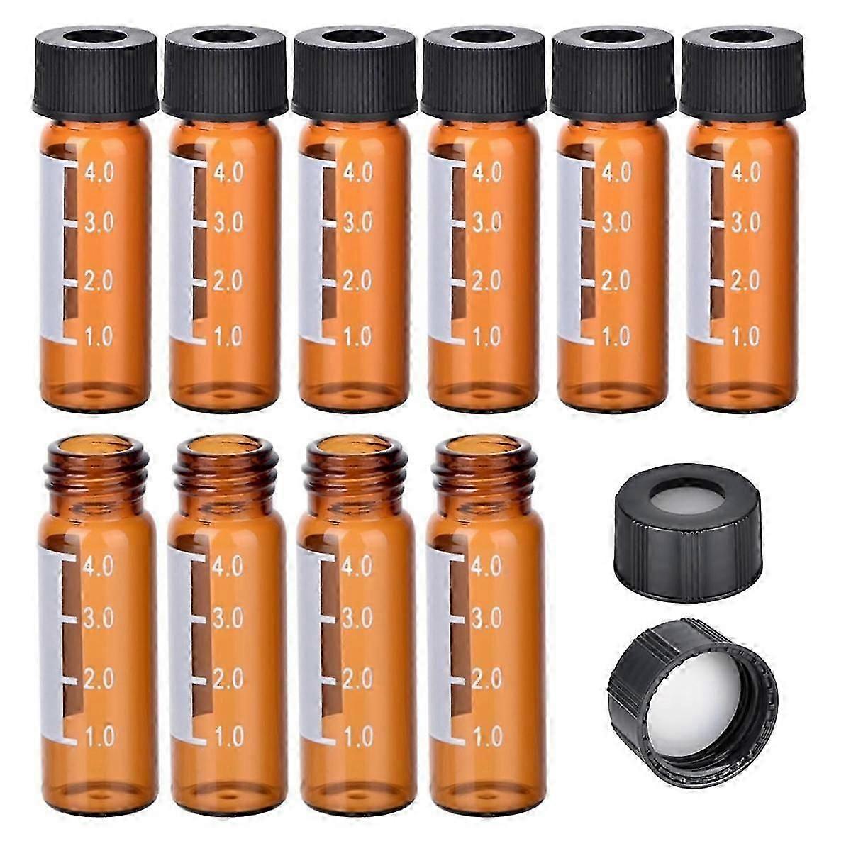 4ML Autosampler Vial, 100 Pack HPLC/ Vials 9-425 Lab Amber Vials Sample Vial Screw Cap Writing Patch White PTFE