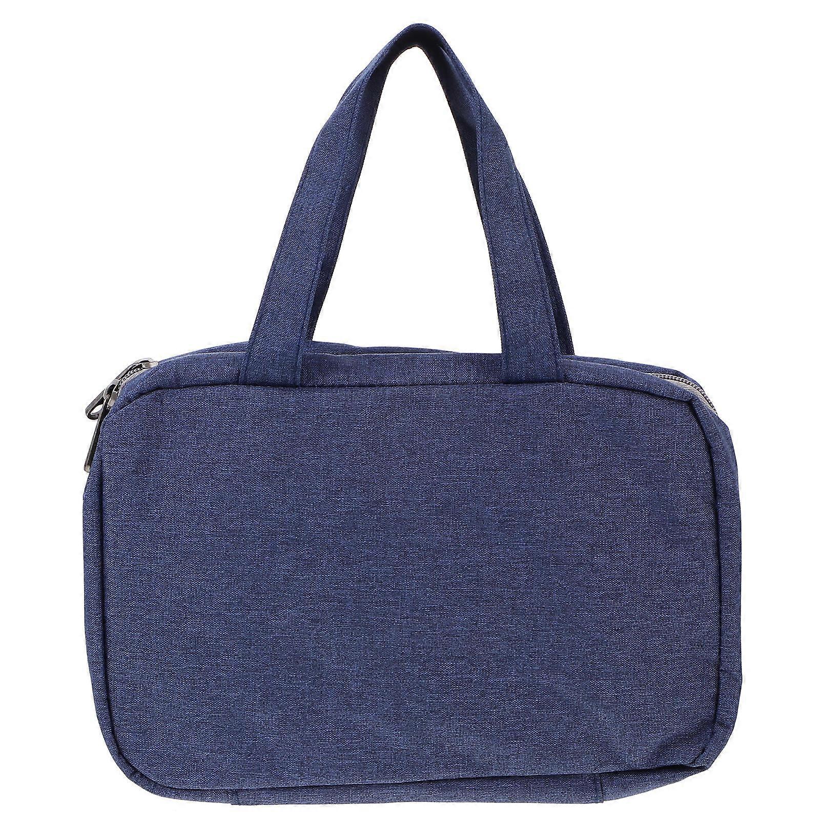 Travel Makeup And Toiletry Bag Imitation Hemp Cation Rectangular Zipper Closure Portable 10.6×3.1×7.1in 1Pack