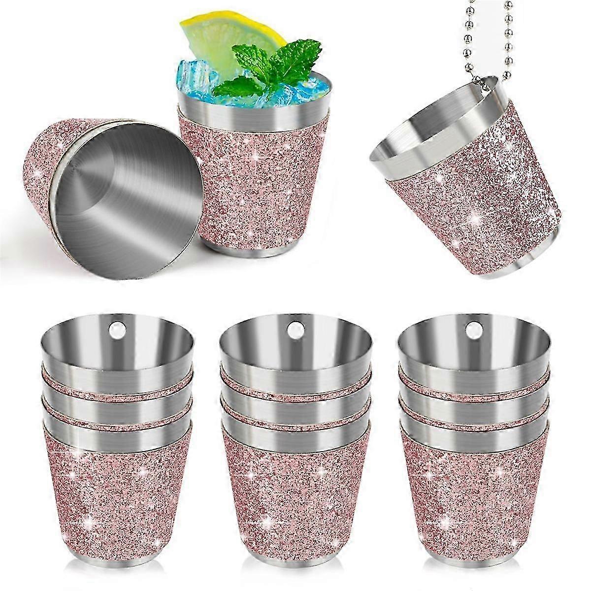 12 unidades de copos de metal com corrente para pendurar, copos de aço inoxidável de 30 ml para casamentos e festas