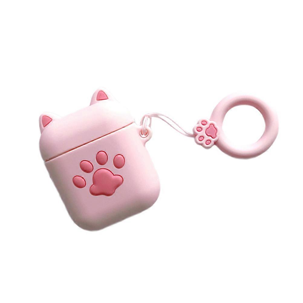 Cat Paw Silicone Wireless Earphone Case Shockproof Headphone Protector with Ring for 2pcs Pink