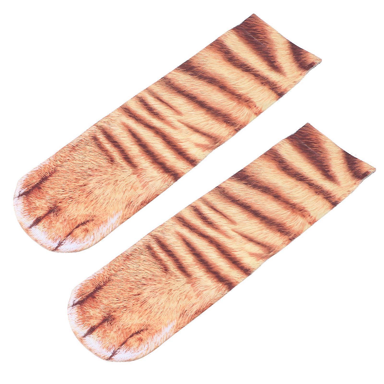 Crew Socks Thanksgiving Multi Color Realistic Printing Tiger Foot Print 1 Pair