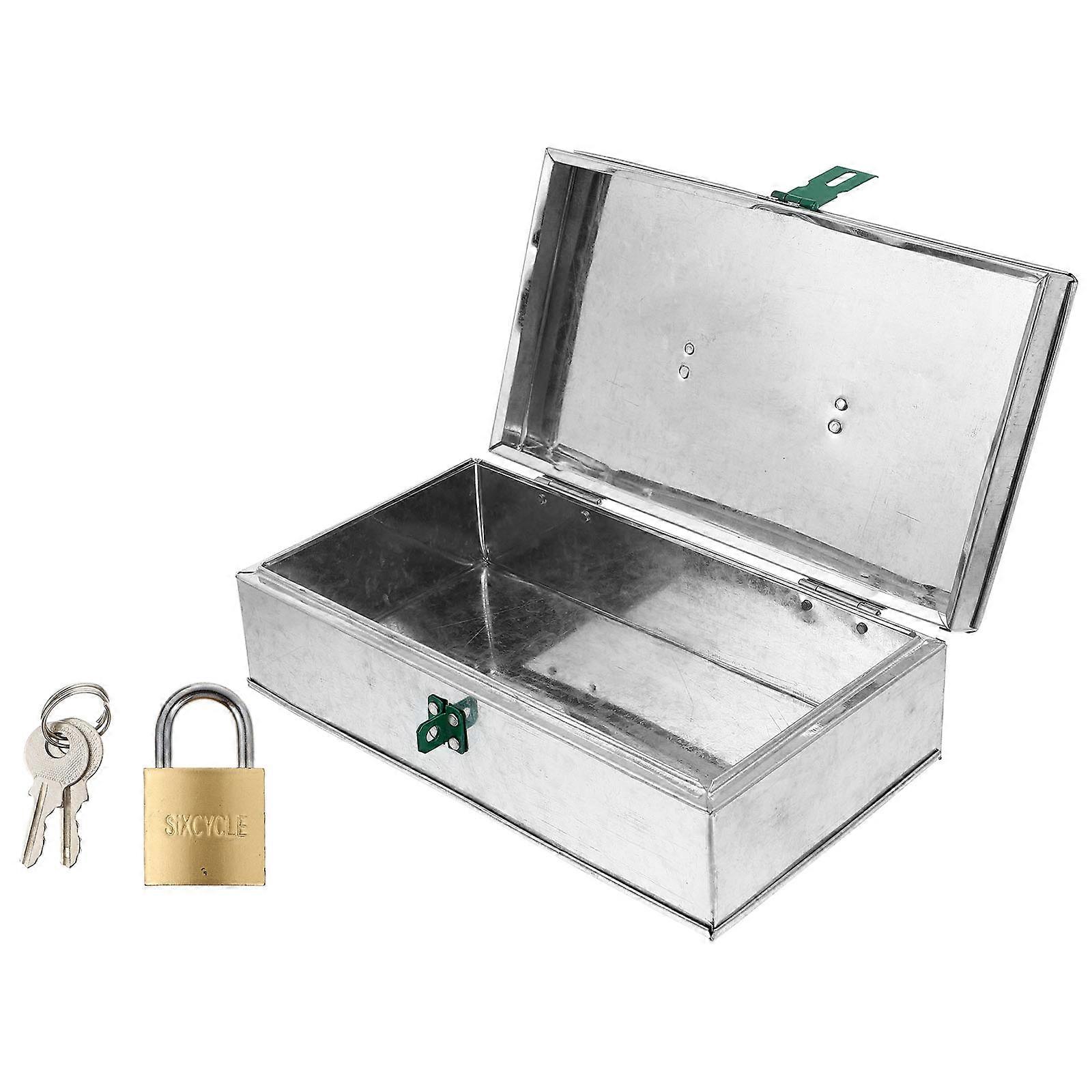 Garage Tool Box Lockable Case Rectangular Shape Silver Color 25x14x7 Cm Portable 1Pc