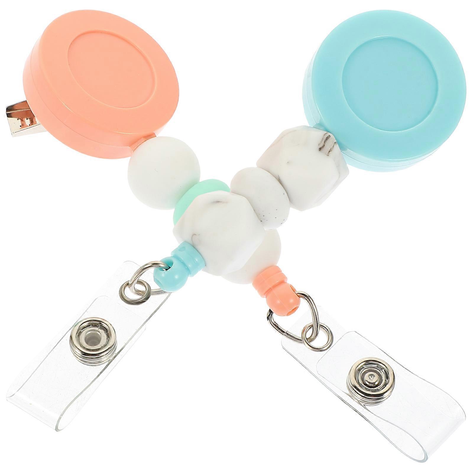 2Pcs Badge Holders Silicone Beaded Badge Clips Retractable Badge Holders Decorative Badge Holders