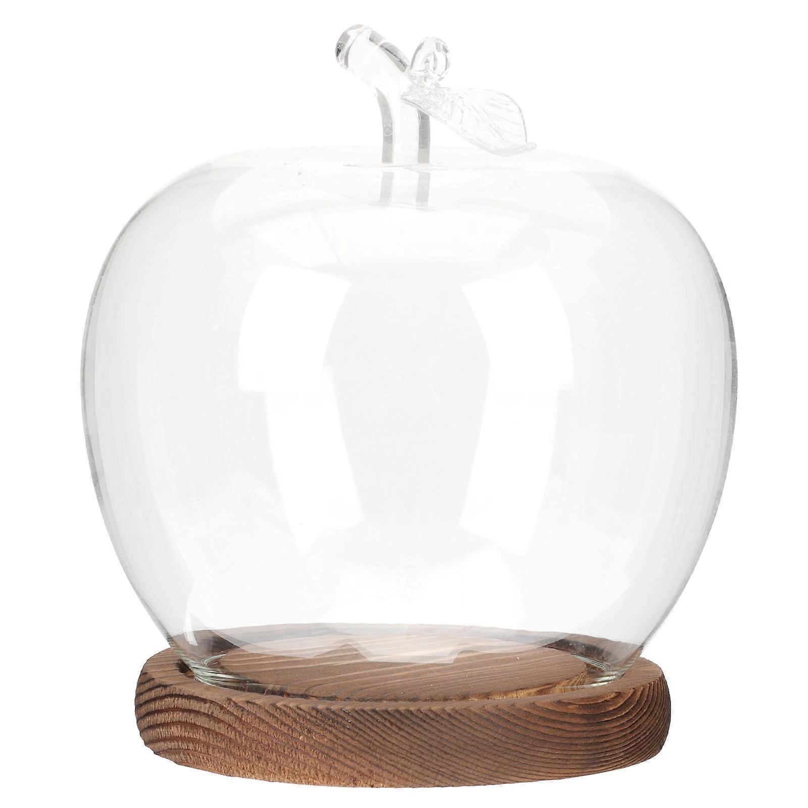 Creative Glass Display Cover With Flat Wood Base For Candle And Plant Decor 5.3X5.3X6.3in 1Set