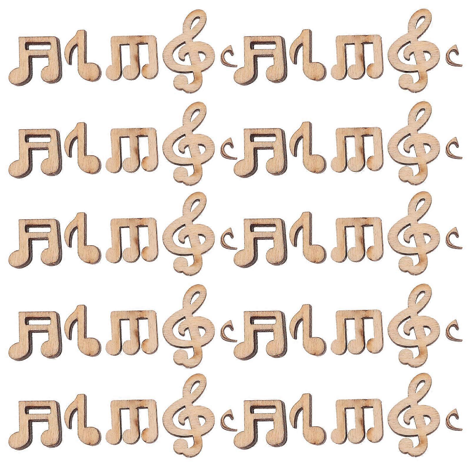 100pcs Music Note Shaped Wooden Pieces for DIY Craft Decoration Khaki Color Smooth Surface