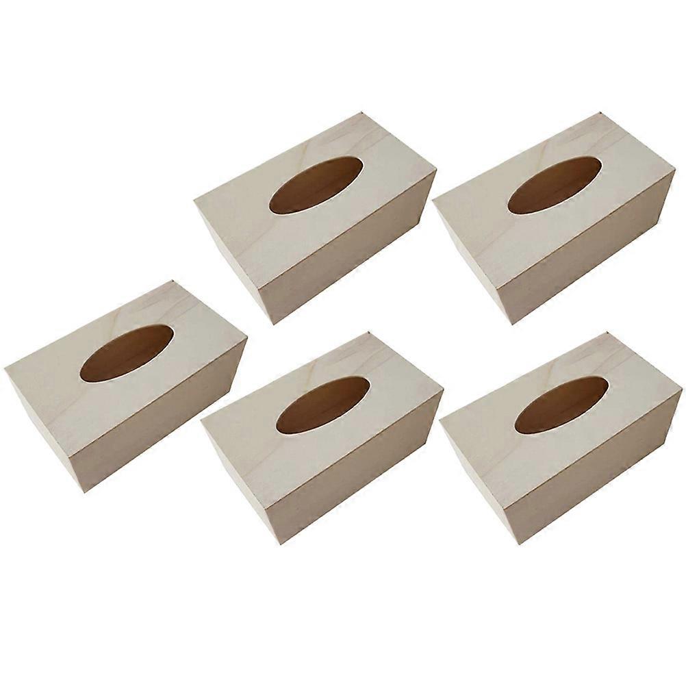 Wooden Tissue Box 5Set Beige Rectangular Tissue Storage Home Use Office Use Crafting Material