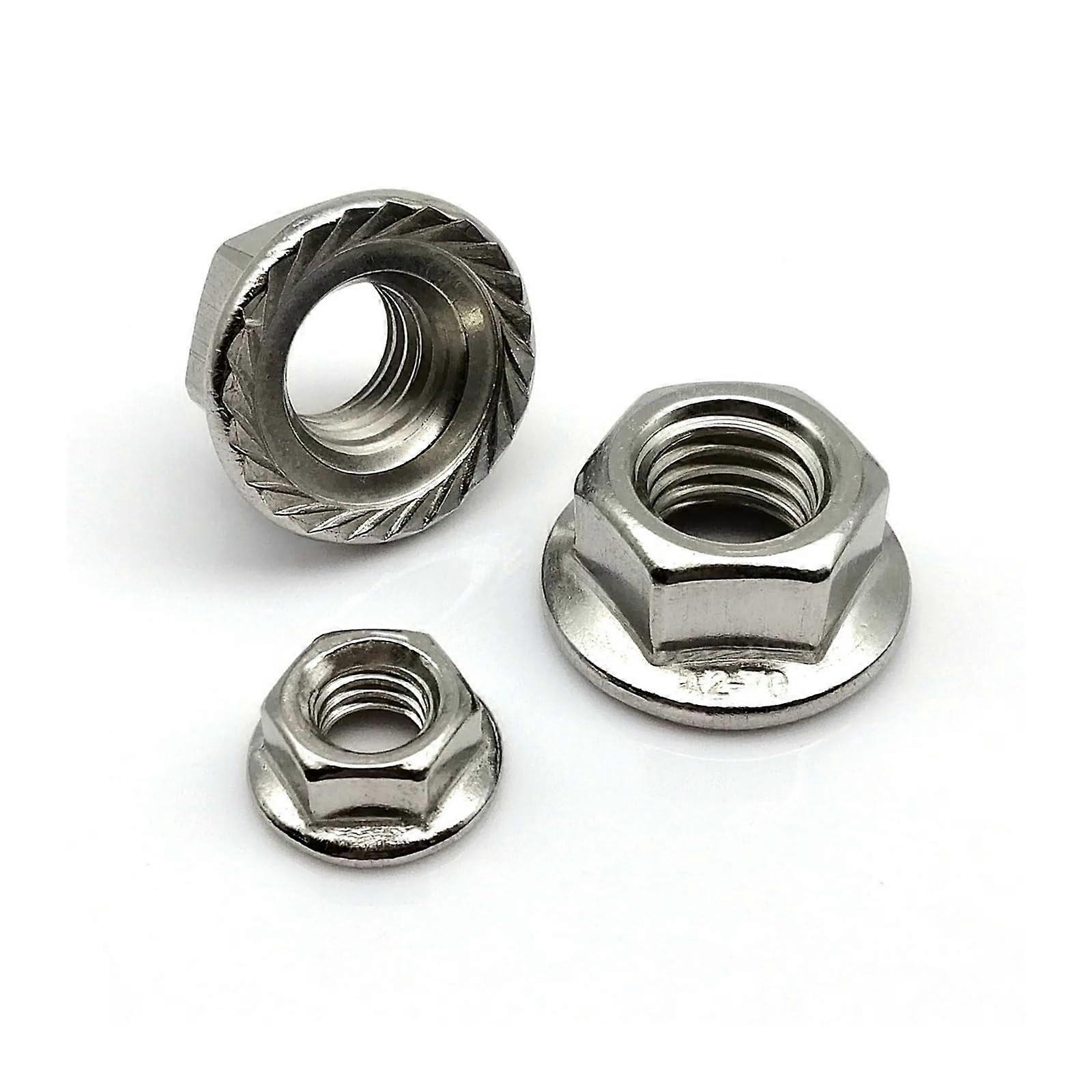 M3–M12 Stainless Steel Hex Nuts with Hex Head, Serrated Spinlock Flange, Lock Nut (20pcs M10)