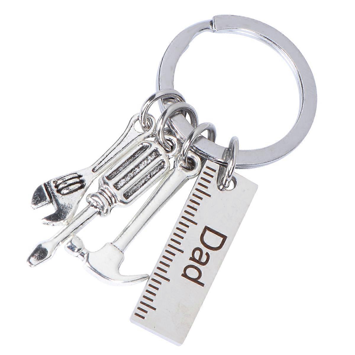Durable Stainless Steel Key Chain with Decorative Hammer Screwdriver Wrench Design for Father's Day Silver